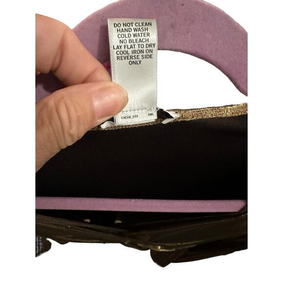 Cache Women's Gold Faux-Wrap V-Neckline Blouse Top Size Large - Picture 6 of 6